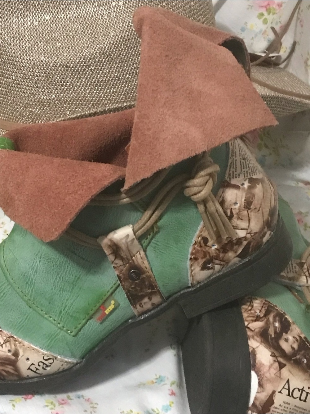 Green Mixed-Material Lace-Up Heeled Ankle Boots by - Picture 2 of 9